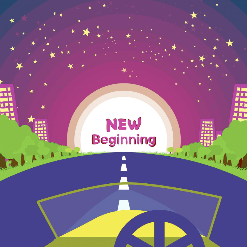 Image showing a rainbow with text New Beginning